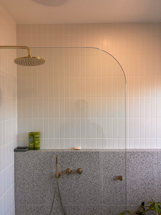 Clear glass shower panel - radius corner - 900mm wide